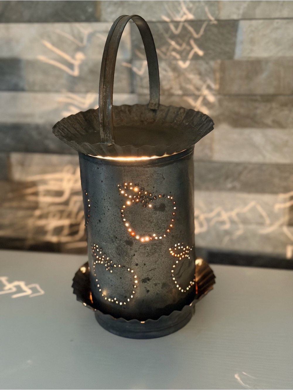 Vintage Primitive Country Punched Tin Apple Wax Warmer & Accent Light